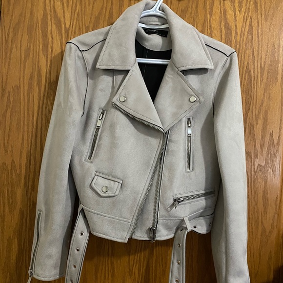 ZARA | Grey Faux Suede Leather Biker Jacket - Picture 3 of 4